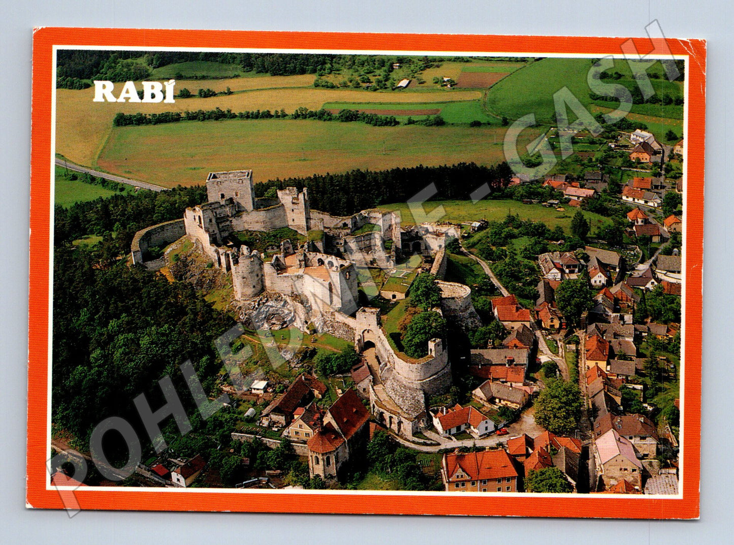 Pohlednice Rabí – letecký pohled na hrad (M15210)