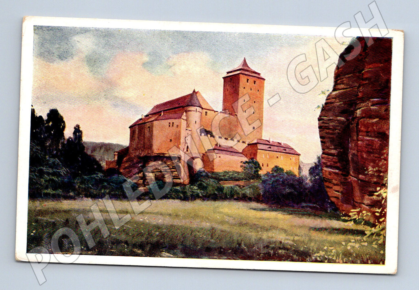 Pohlednice Hrad Kost – historická se známkou (M15239)