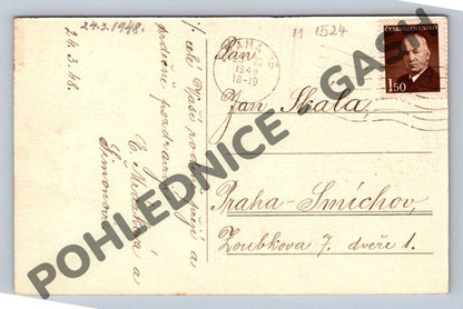 Pohlednice Velikonoční kraslice a zvonek ČSR 1948 (M1524)