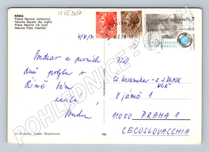 Pohlednice Řím – Piazza Navona v noci (M15307)