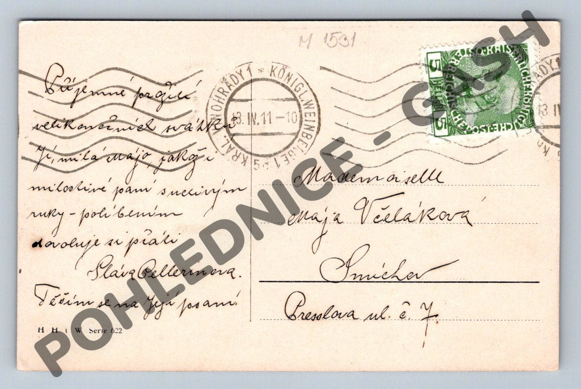 Pohlednice Velikonoční česká venkovská malba 1911 (M1531)