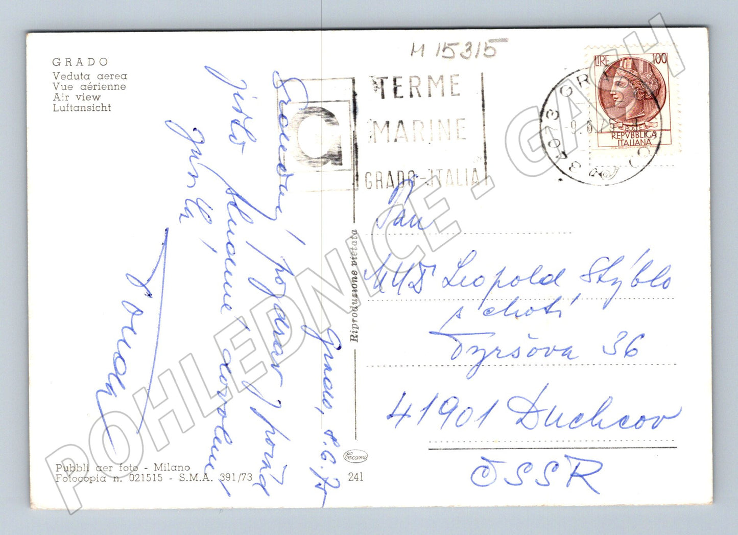 Pohlednice Grado – letecký pohled 1973 (M15315)