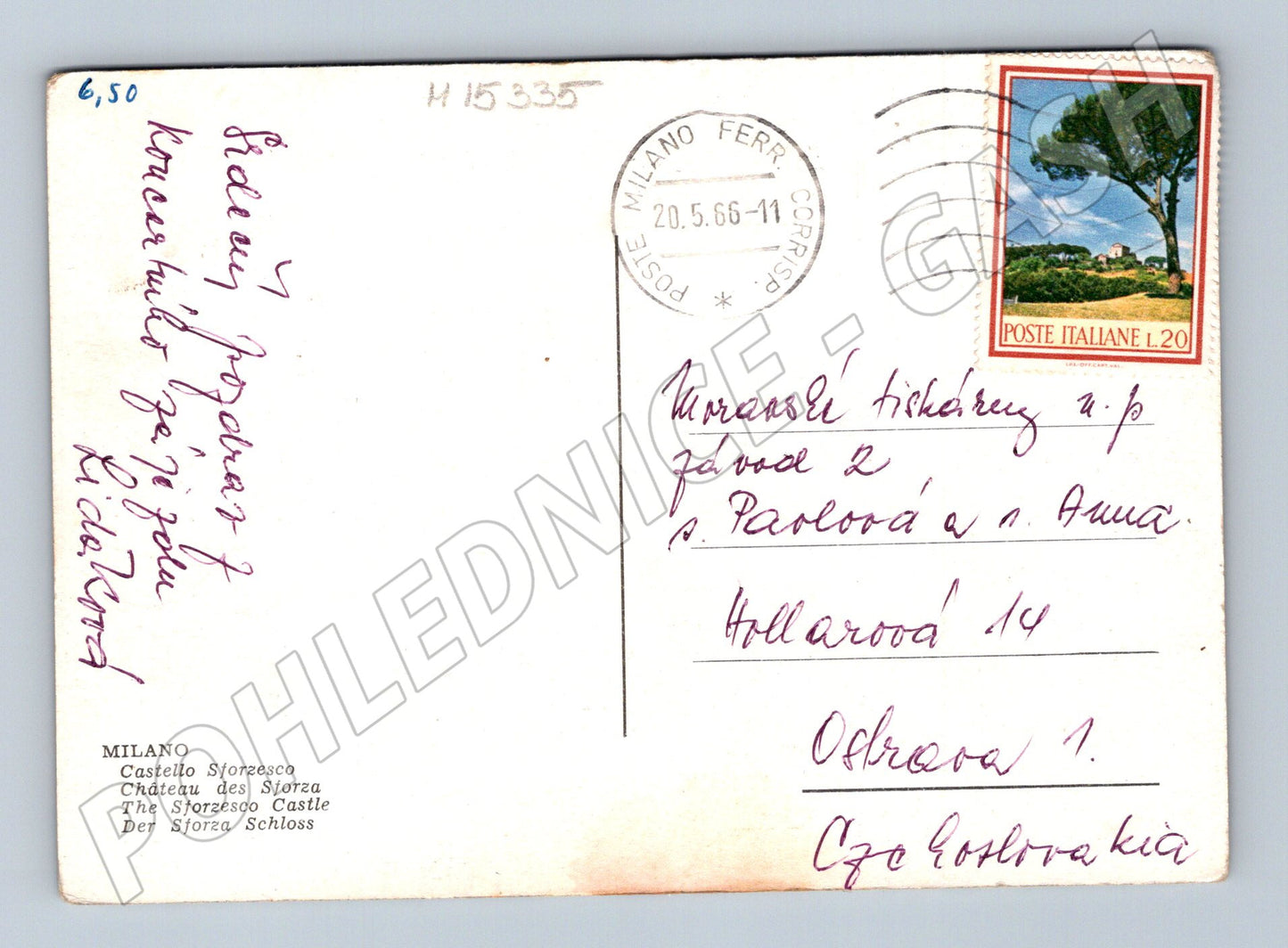 Pohlednice Milán – Castello Sforzesco 1966 (M15335)