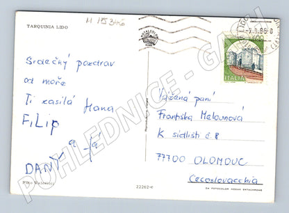 Pohlednice Tarquinia Lido – pláž a auta 1988 (M15346)