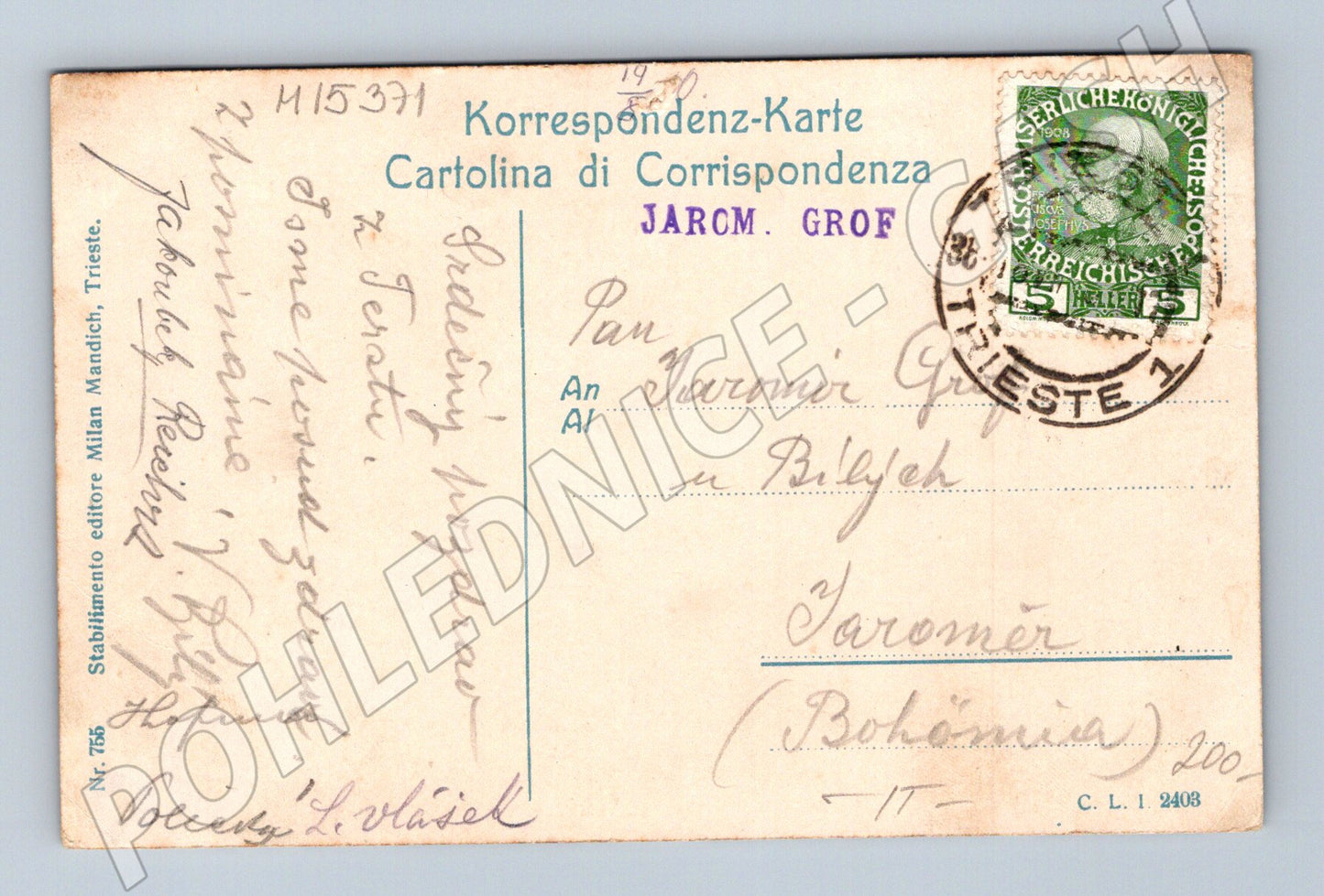Pohlednice Trieste – most, lokomotiva, přístav 1908 (M15371)