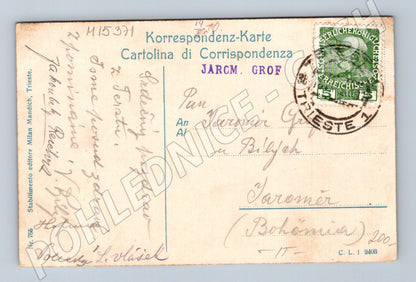 Pohlednice Trieste – most, lokomotiva, přístav 1908 (M15371)