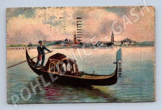 Pohlednice Benátky – gondola, razítko 1924 (M15375)