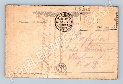 Pohlednice Benátky – gondola, razítko 1924 (M15375)