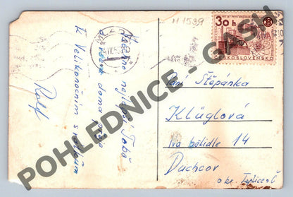 Pohlednice Duchcov Velikonoce ruční kresba 1965 (M1539)