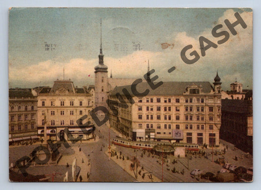 Pohlednice Brno Náměstí Svobody barevná odeslána 1957 (M154)