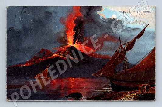 Pohlednice Vesuv – erupce 1909, prošlá poštou (M15405)