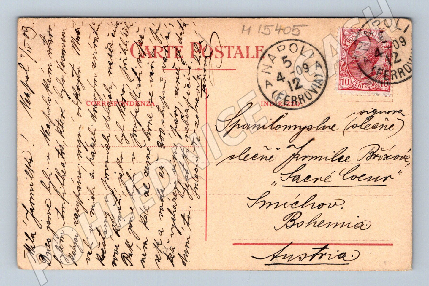 Pohlednice Vesuv – erupce 1909, prošlá poštou (M15405)