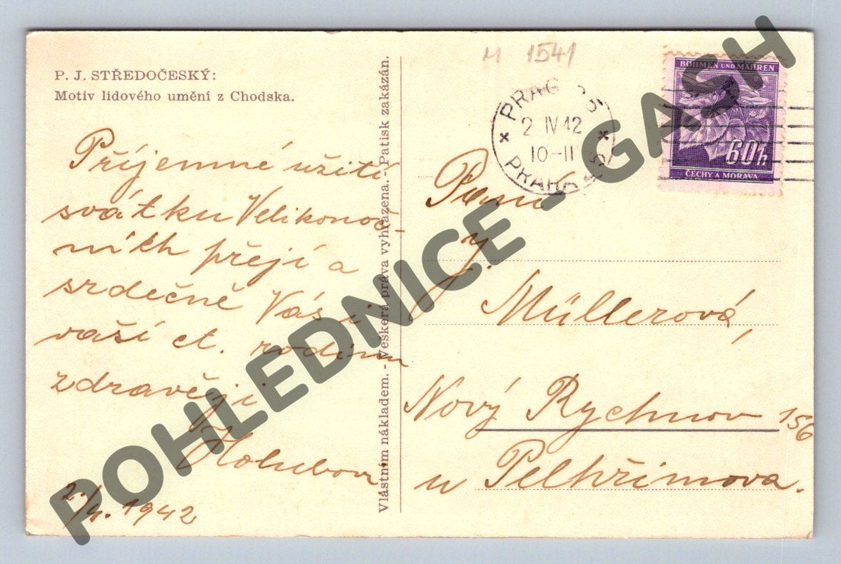 Pohlednice Chodsko velikonoční lidové umění 1942 (M1541)