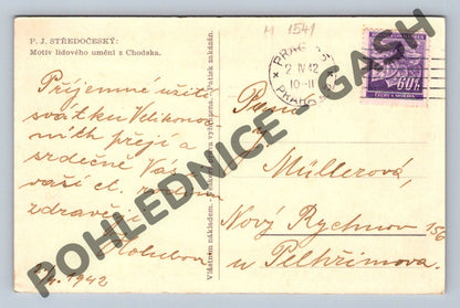 Pohlednice Chodsko velikonoční lidové umění 1942 (M1541)
