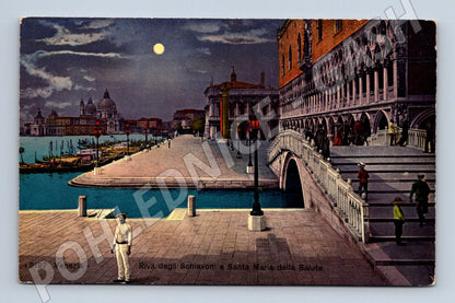 Pohlednice Benátky – Riva Schiavoni, Salute, noc (M15418)