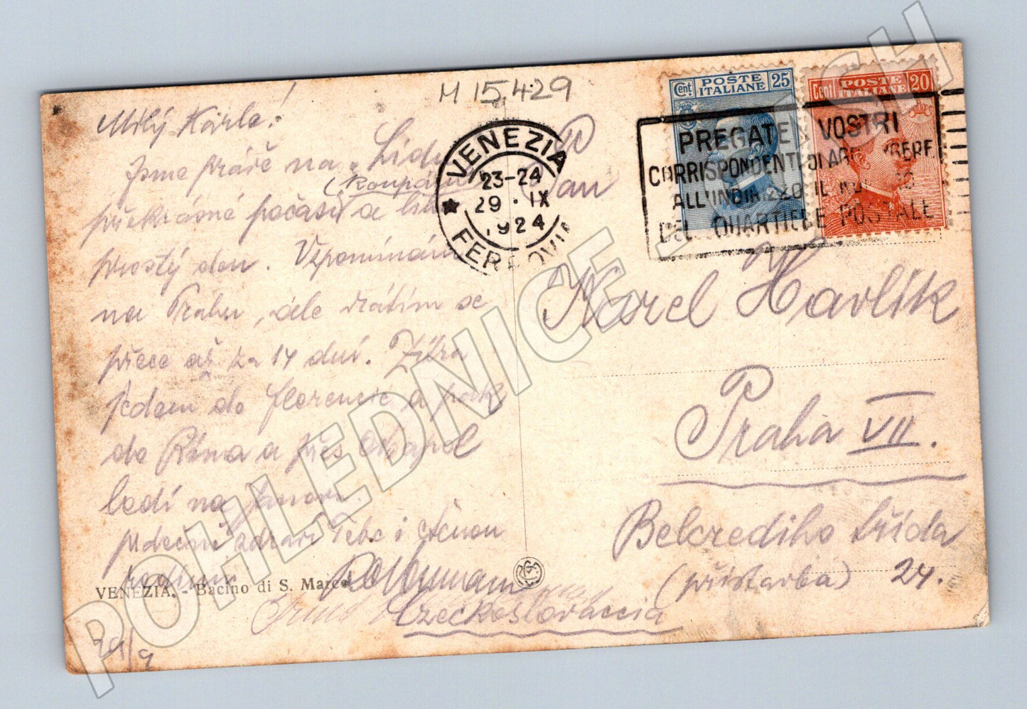 Pohlednice Benátky – průvod gondol, 1924 (M15429)