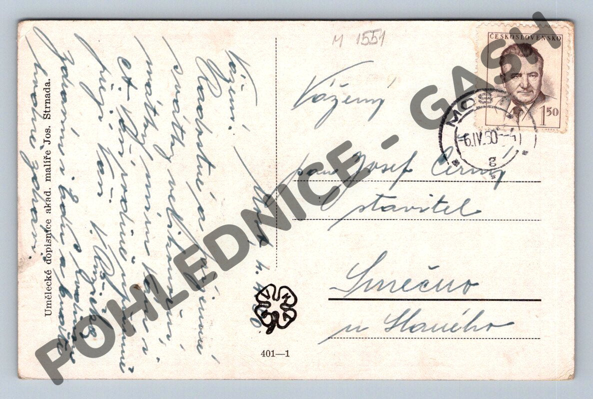 Pohlednice Josef Strnad velikonoční motiv 1950 (M1551)