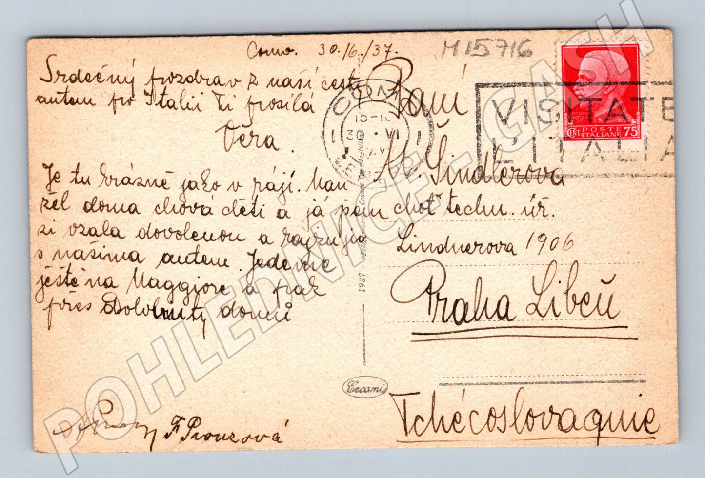 Pohlednice Lago di Como – Isola Comacina, 1937 (M15716)