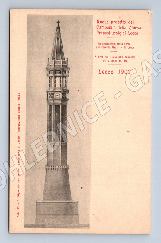 Pohlednice Lecco – návrh zvonice kostela, 1902 (M15735)