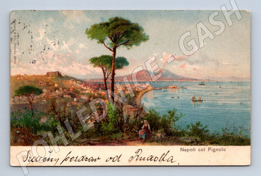 Pohlednice Neapol – Vesuv + přístav, prošlá (M15746)