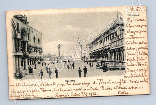Pohlednice Benátky Piazzetta 1900 ručně psaná razítko Itálie (M15752)