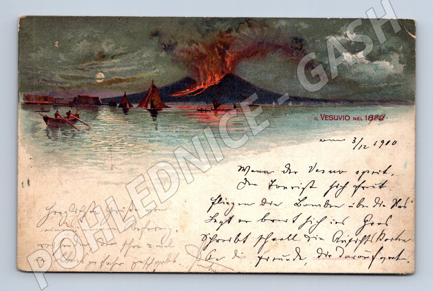 Pohlednice Vesuv erupce 1882 psaná známka 1910 (M15763)