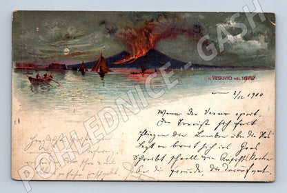 Pohlednice Vesuv erupce 1882 psaná známka 1910 (M15763)
