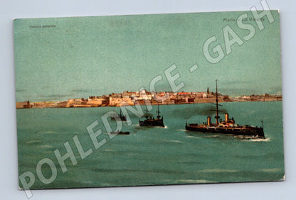 Pohlednice Malta Valletta přístav lodě stará (M15764)