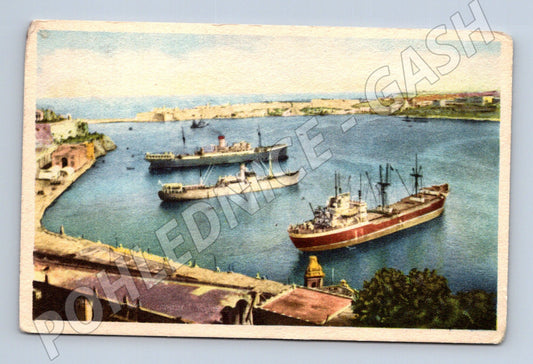Pohlednice Malta Valletta Grand Harbour lodě přístav (M15770)