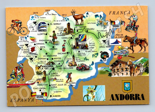 Pohlednice Andorra mapa barevná ilustrace (M15785)