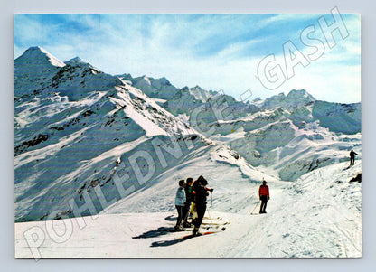 Pohlednice Zinal Valais Švýcarsko lyžaři Alpy 1981 (M15863)