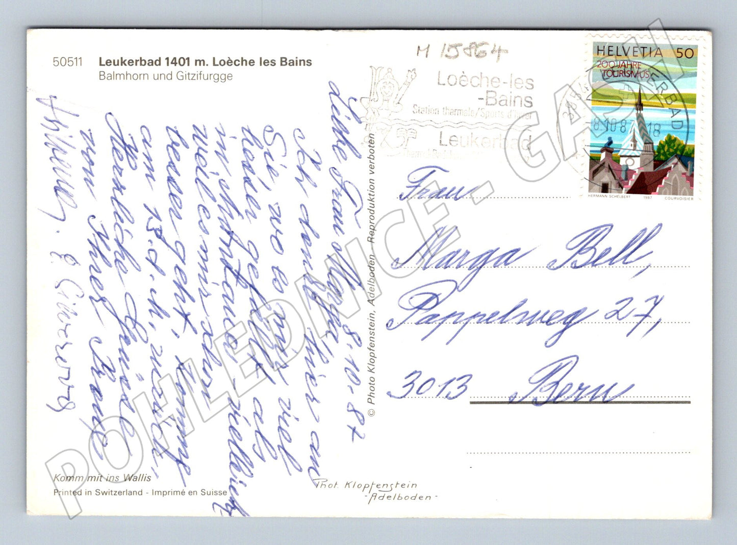 Pohlednice Leukerbad Švýcarsko letecký pohled 1978 (M15864)