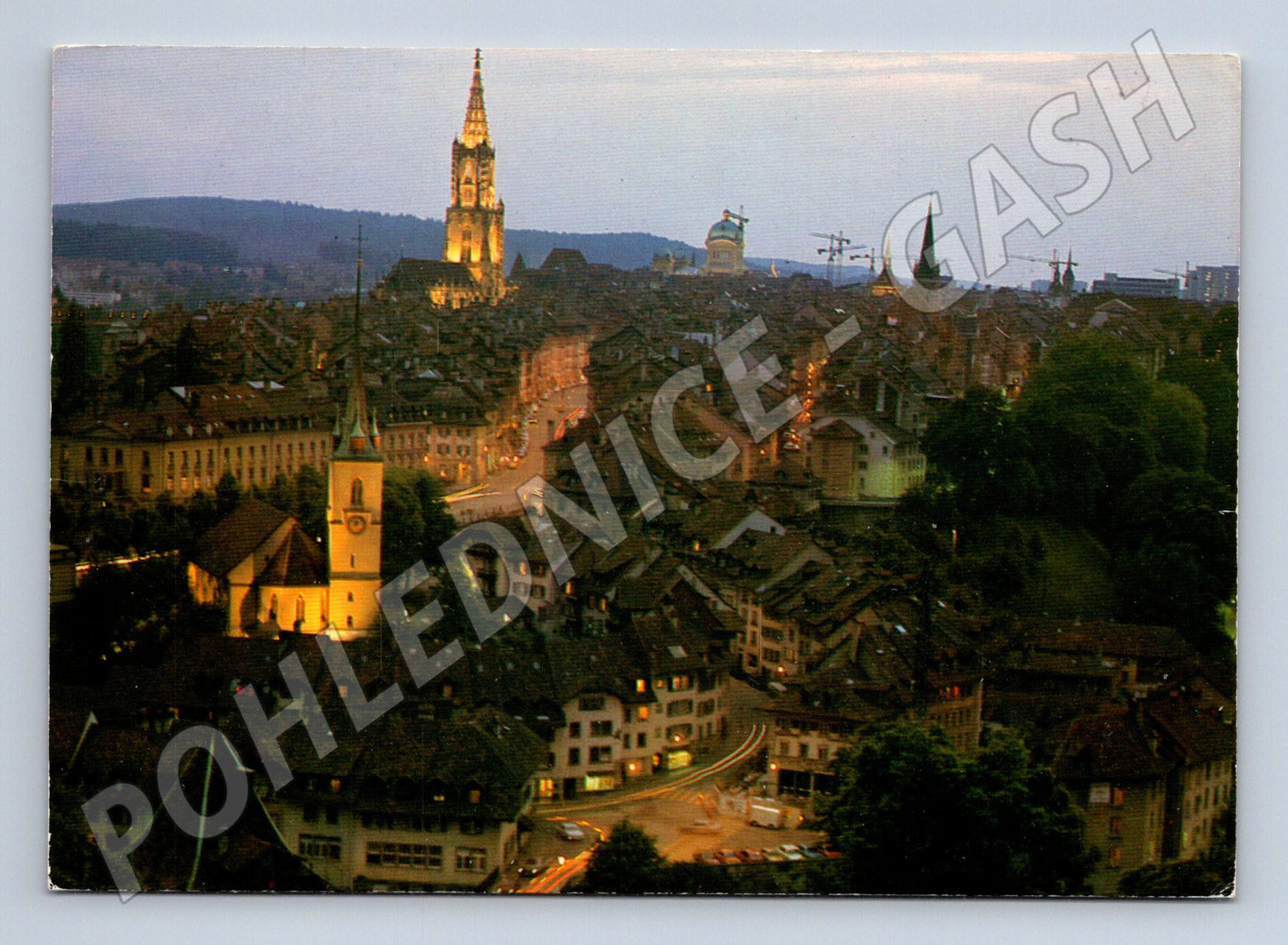Pohlednice Bern večerní centrum Švýcarsko 1982 (M15867)