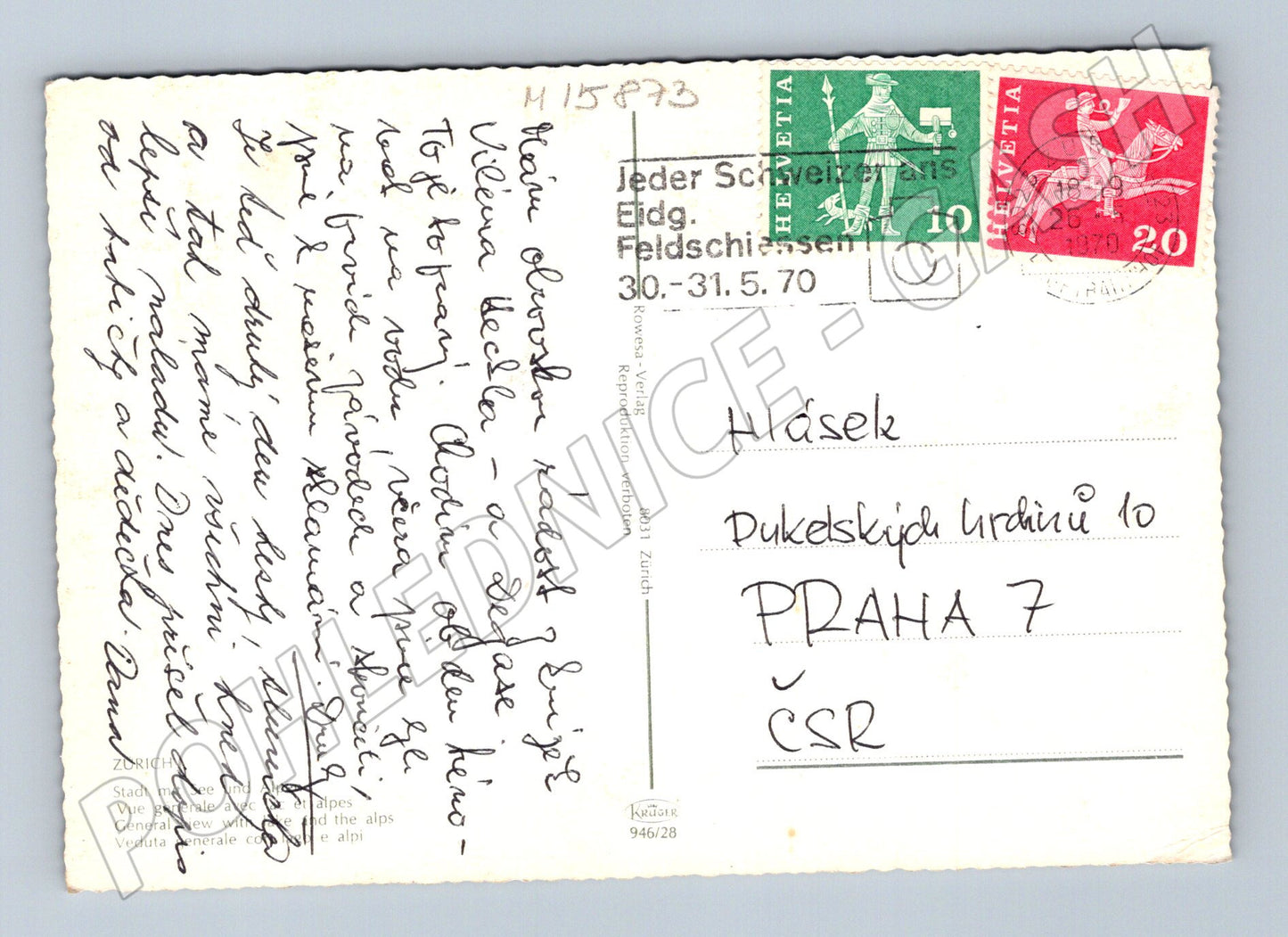 Pohlednice Zürich s Alpami Švýcarsko 1970 (M15873)