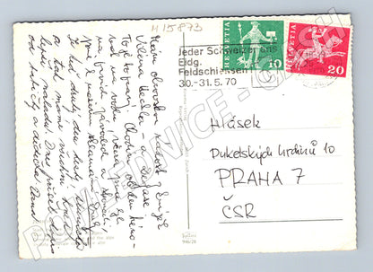 Pohlednice Zürich s Alpami Švýcarsko 1970 (M15873)
