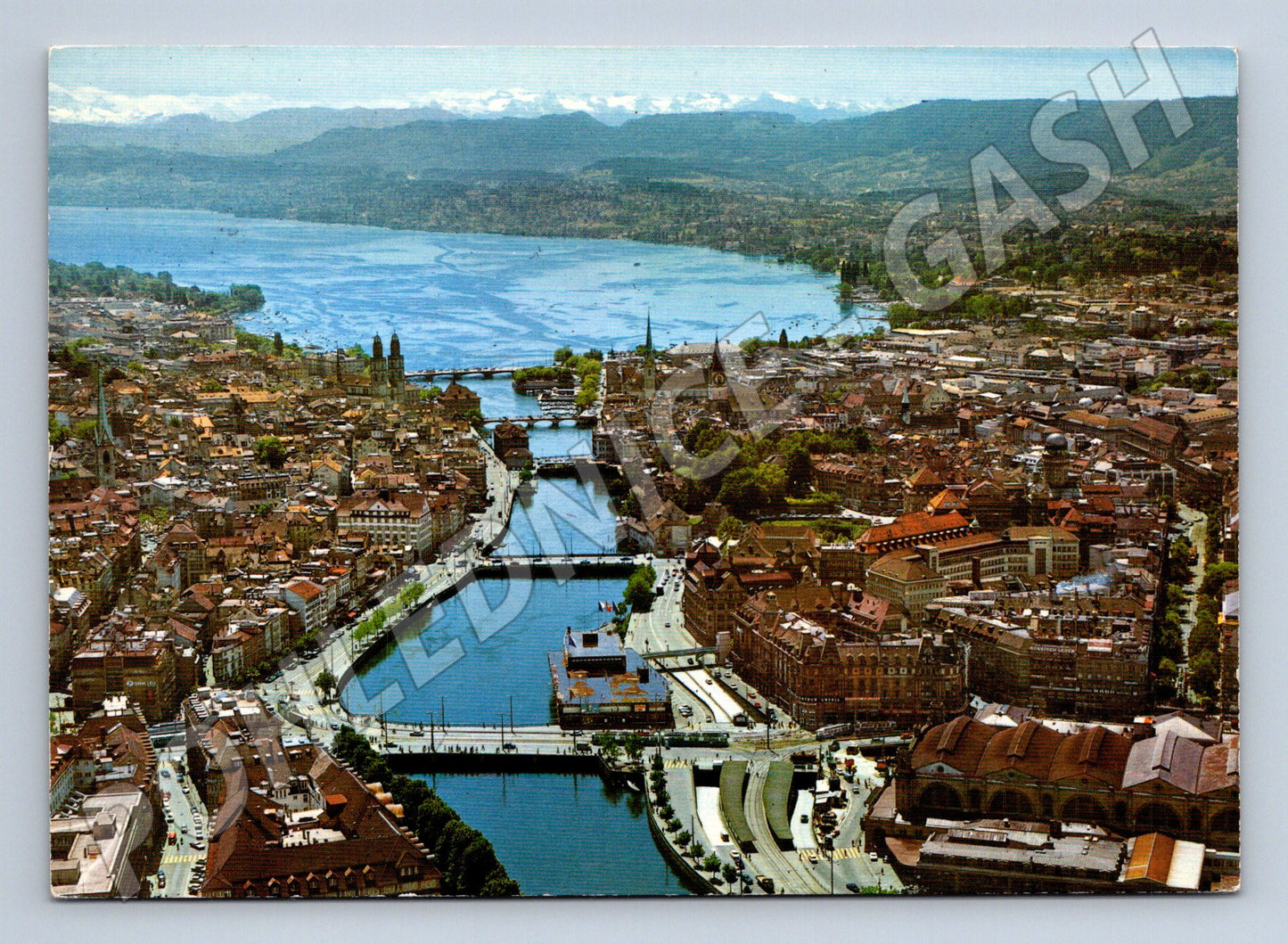 Pohlednice Zürich letecký pohled Švýcarsko 1974 (M15874)