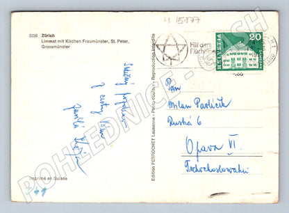 Pohlednice Zürich noční pohled Limmat kostely (M15877)