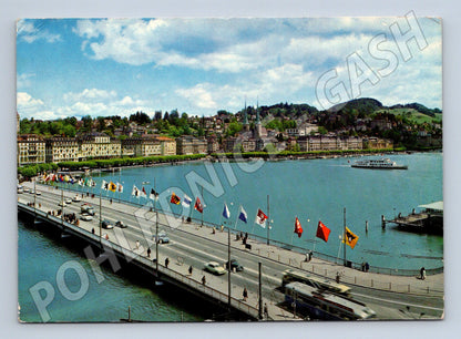 Pohlednice Luzern Seebrücke Hofkirche Švýcarsko (M15878)