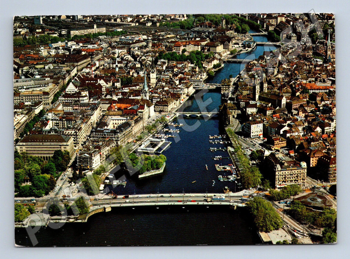 Pohlednice Zürich letecký pohled Švýcarsko 1970 (M15879)