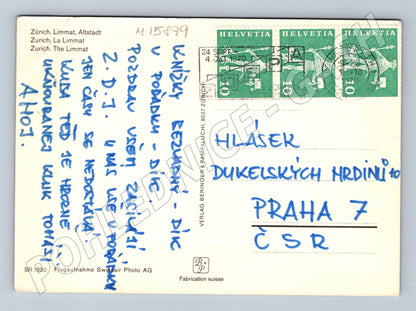 Pohlednice Zürich letecký pohled Švýcarsko 1970 (M15879)