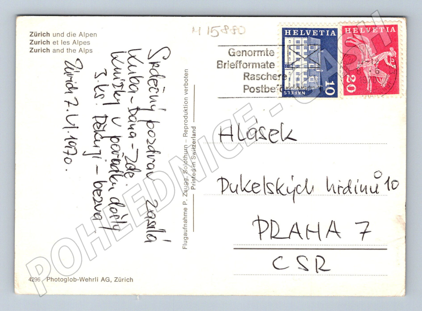 Pohlednice Curych Alpy letecký pohled 1970 (M15880)