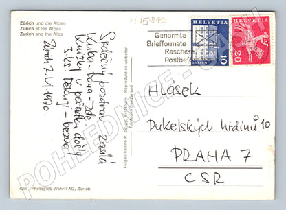Pohlednice Curych Alpy letecký pohled 1970 (M15880)
