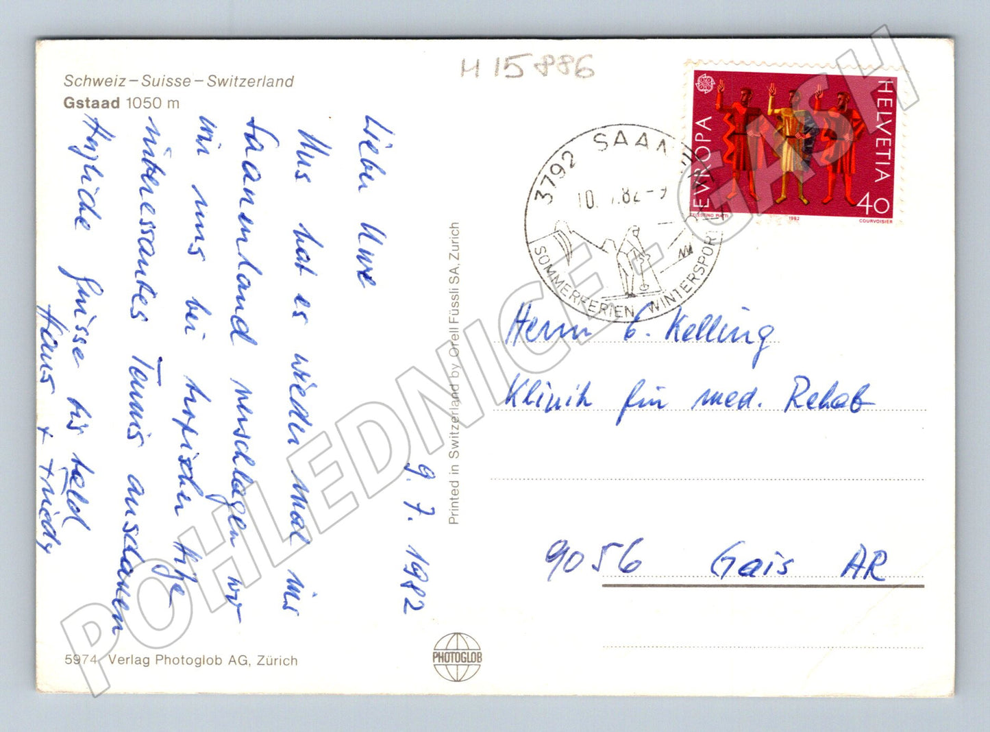 Pohlednice Gstaad Švýcarsko alpská krajina 1982 (M15886)