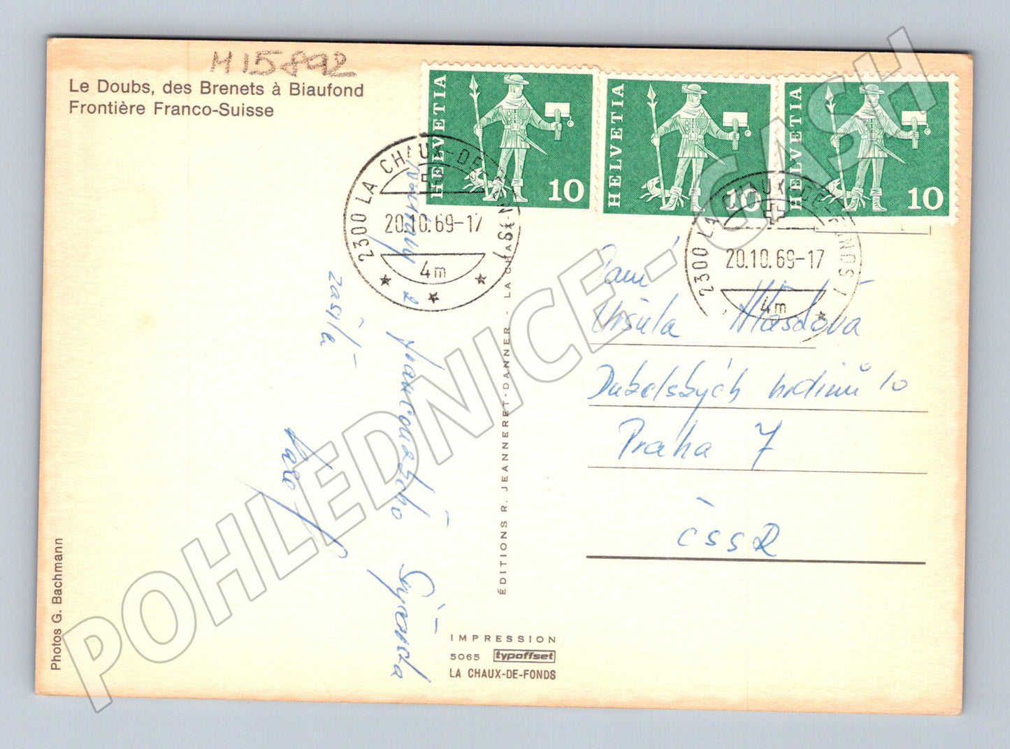 Pohlednice Le Doubs Švýcarsko krajina 1969 (M15892)