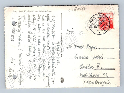 Pohlednice Arosa Švýcarsko kostel Alpy 1946 (M15897)