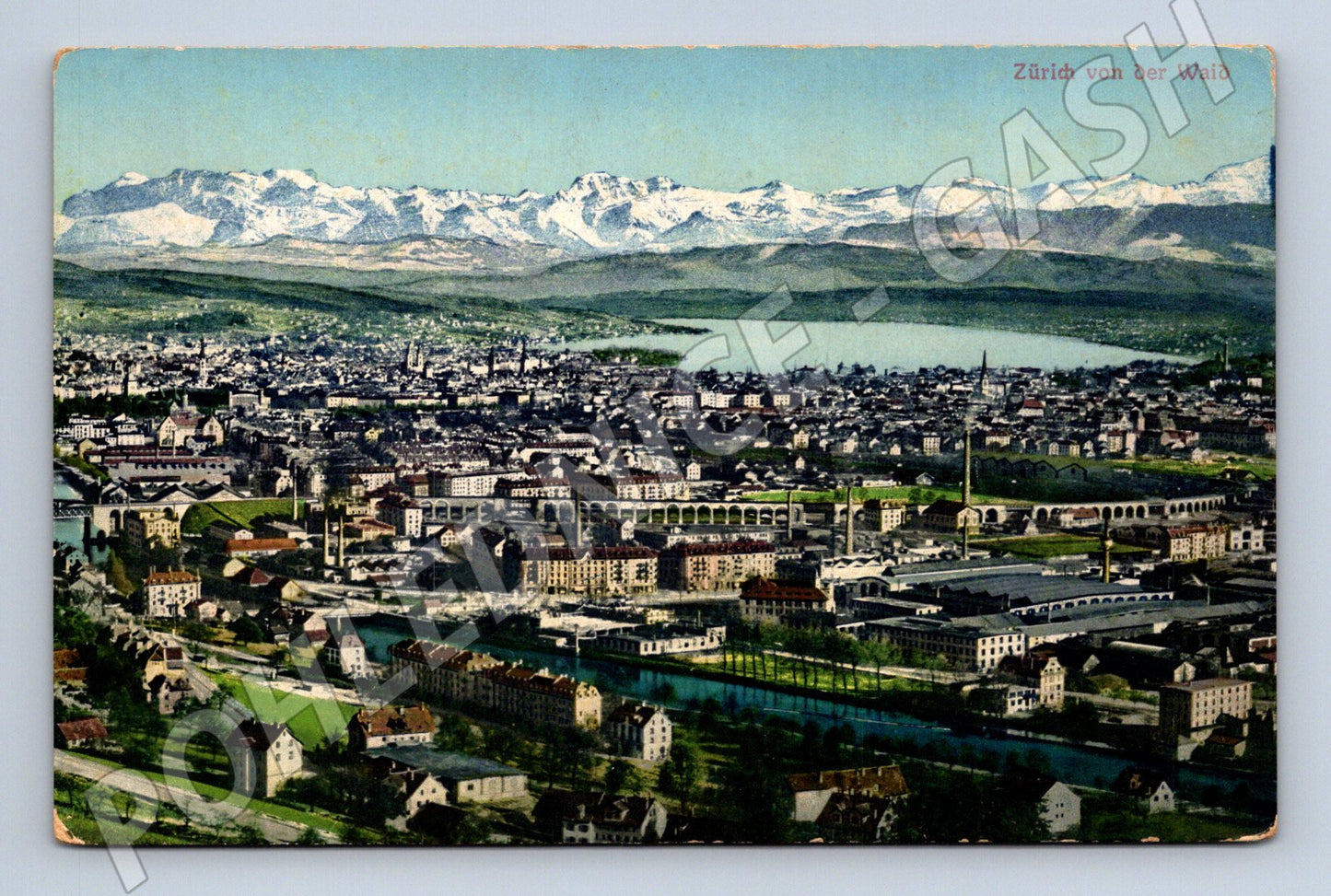 Pohlednice Zürich panorama města a Alp historická (M15902)