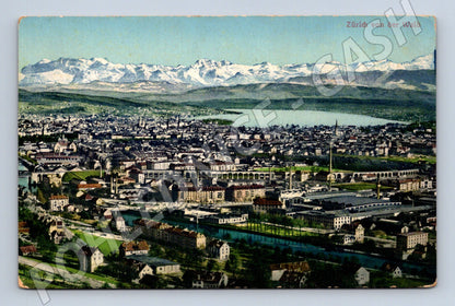 Pohlednice Zürich panorama města a Alp historická (M15902)