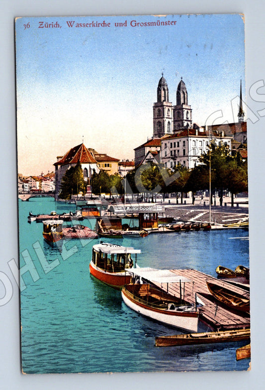 Pohlednice Zürich Grossmünster 1914 známka (M15905)