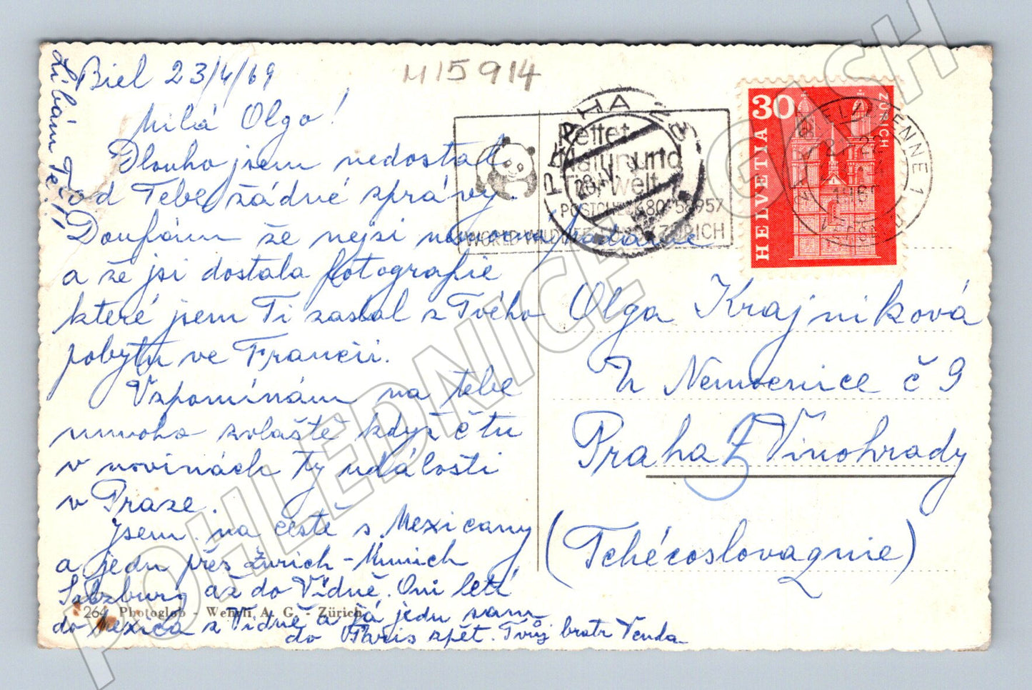 Pohlednice Bielské jezero Švýcarsko 1969 (M15914)