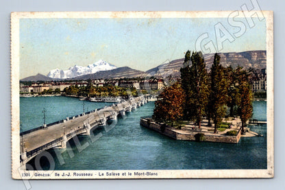 Pohlednice Ženeva ostrov J J Rousseau Mont Blanc (M15915)